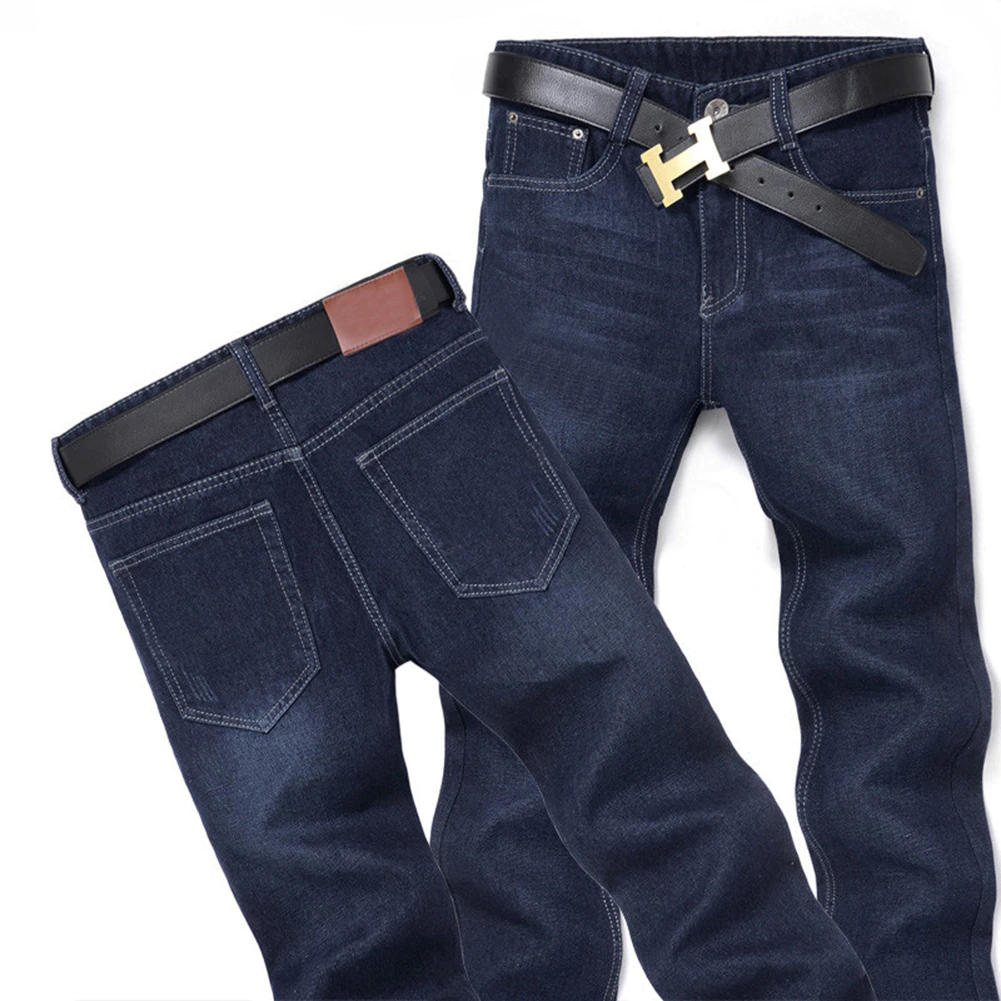 Pantalones vaqueros rectos ajustados de tiro medio informales clásicos para hombre, pantalones largos para jóvenes