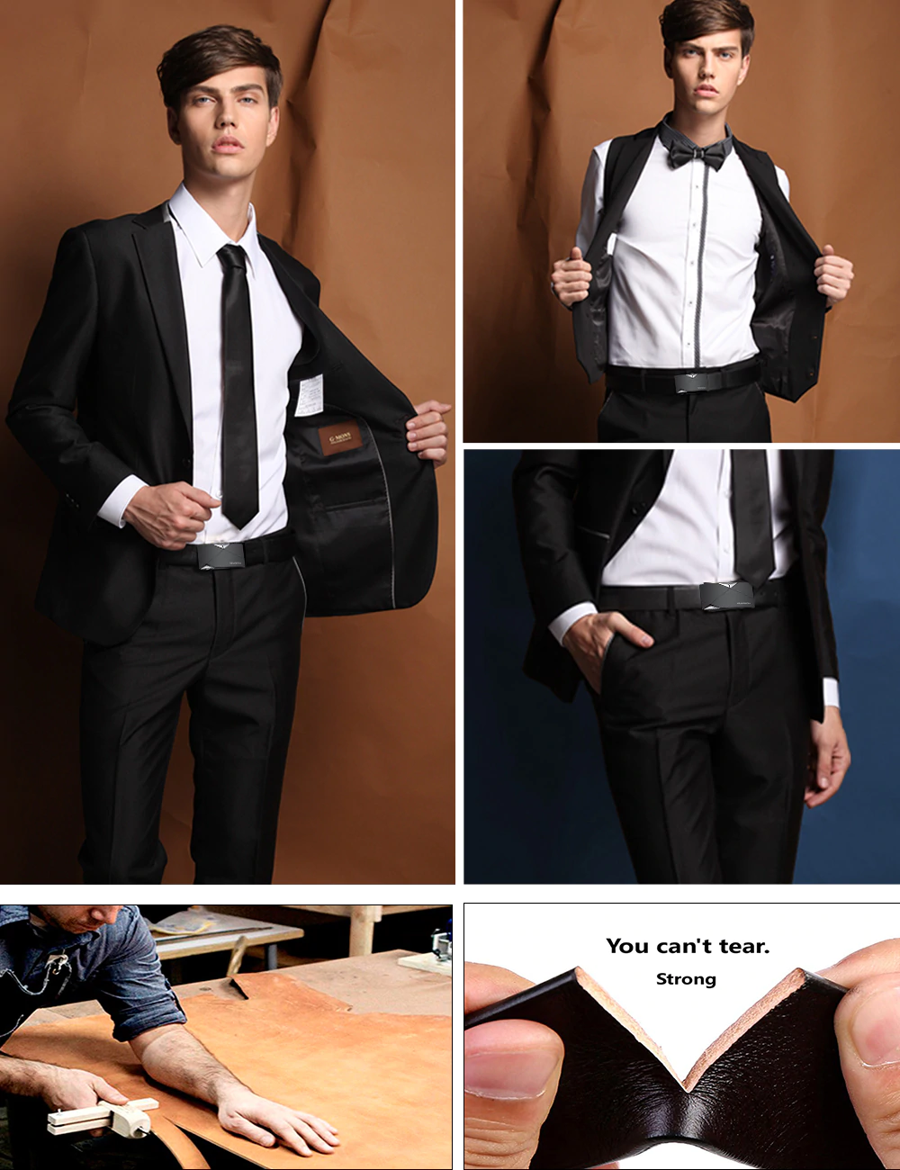 Cinturones de cuero de moda para hombre WILLIAMPOLO con hebilla sólida
